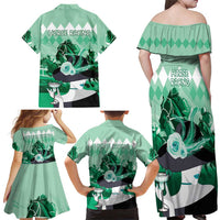 Kentucky Horse Racing Family Matching Off Shoulder Maxi Dress and Hawaiian Shirt Derby Mint Julep Girl - Green Pastel LT14
