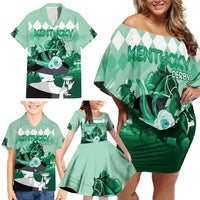 Kentucky Horse Racing Family Matching Off Shoulder Short Dress and Hawaiian Shirt Derby Mint Julep Girl - Green Pastel LT14