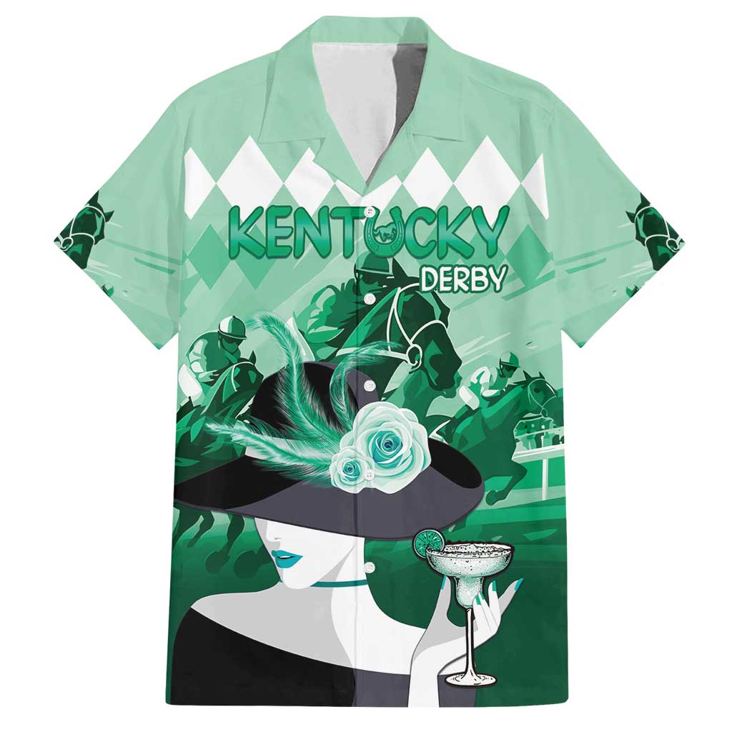 Kentucky Horse Racing Family Matching Off Shoulder Short Dress and Hawaiian Shirt Derby Mint Julep Girl - Green Pastel LT14