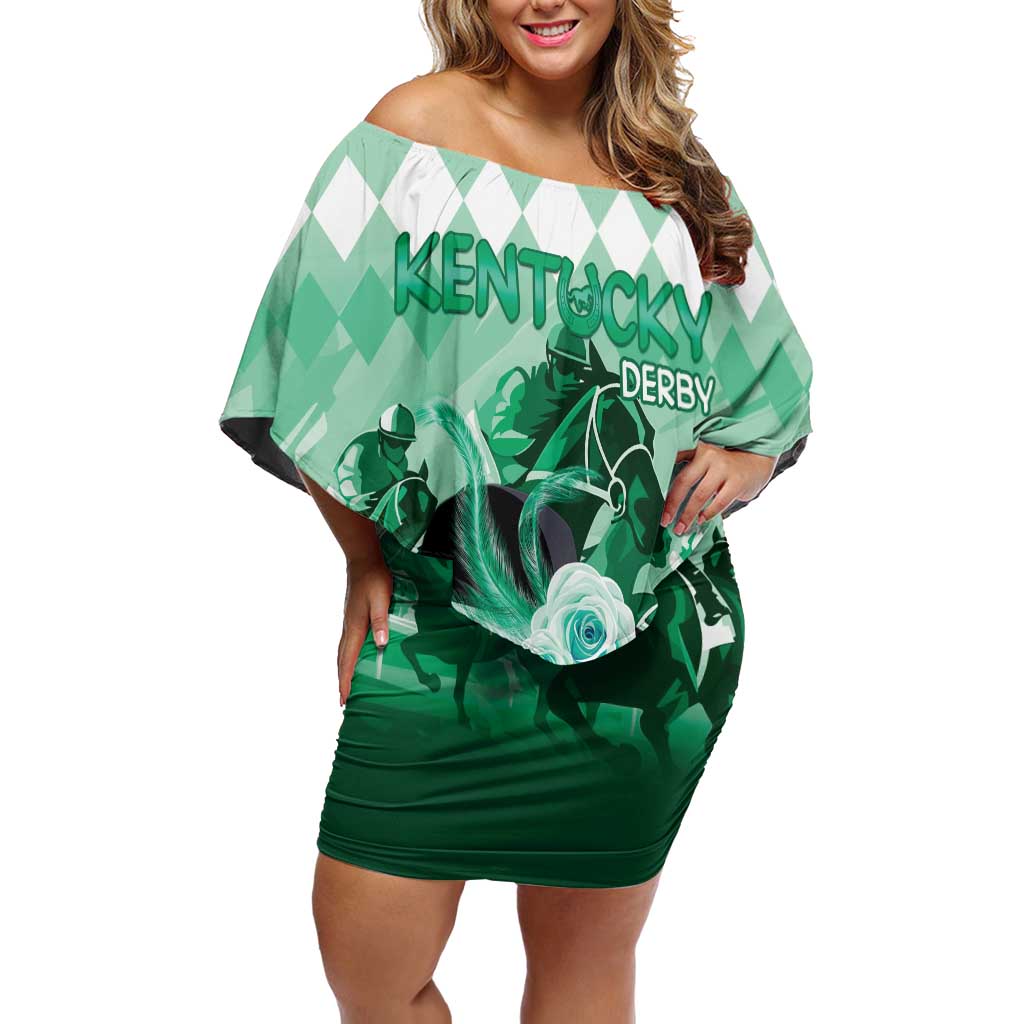 Kentucky Horse Racing Family Matching Off Shoulder Short Dress and Hawaiian Shirt Derby Mint Julep Girl - Green Pastel LT14