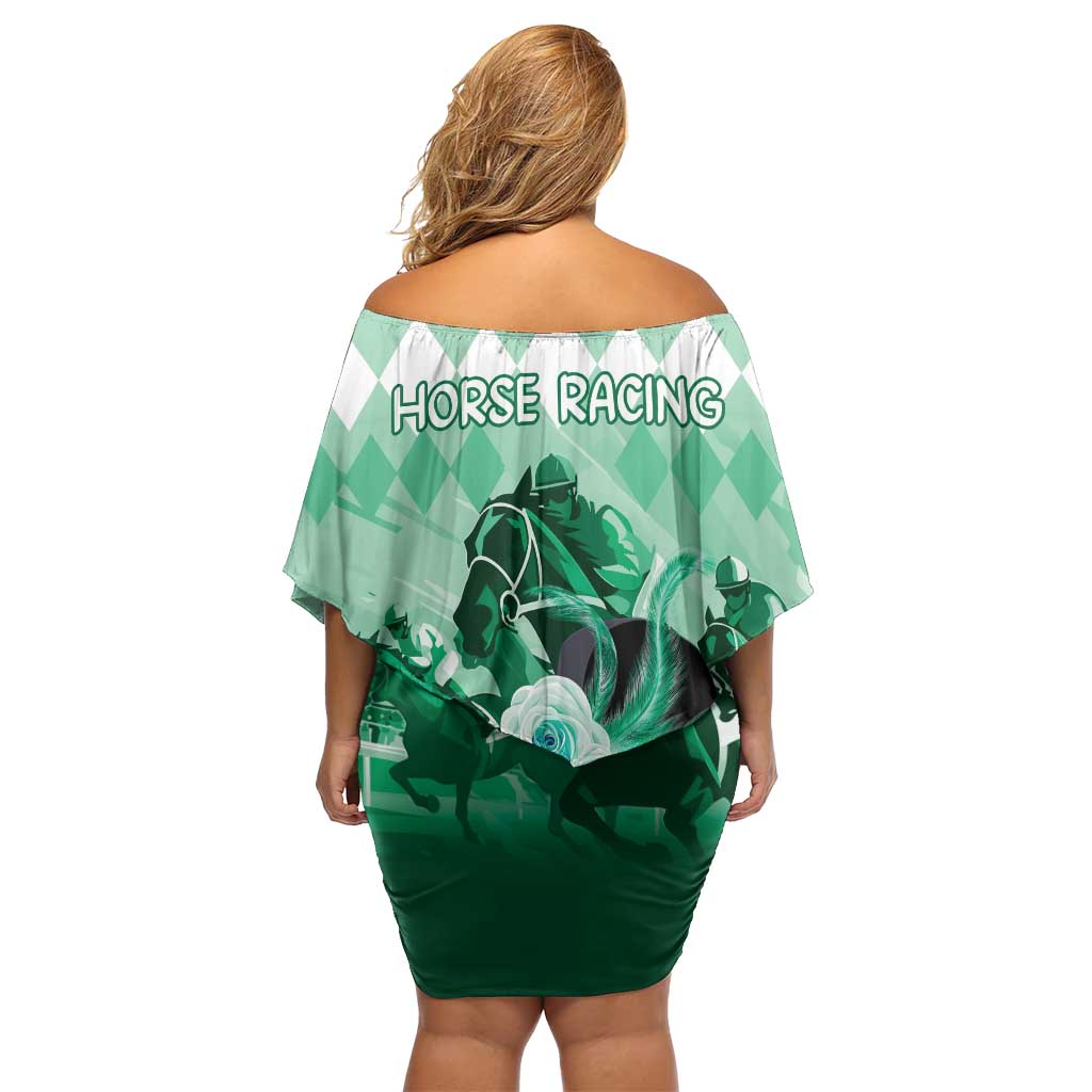 Kentucky Horse Racing Family Matching Off Shoulder Short Dress and Hawaiian Shirt Derby Mint Julep Girl - Green Pastel LT14