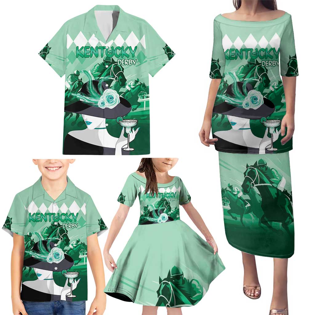 Kentucky Horse Racing Family Matching Puletasi and Hawaiian Shirt Derby Mint Julep Girl - Green Pastel LT14