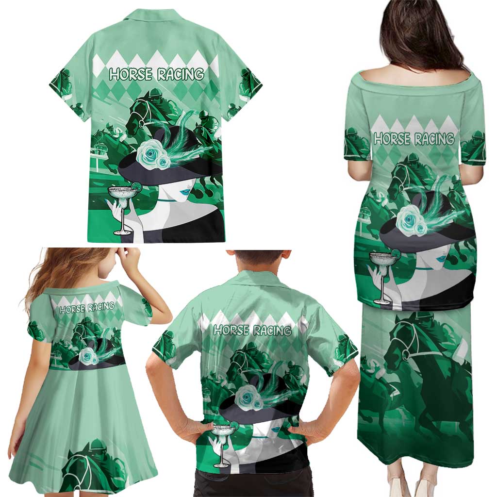 Kentucky Horse Racing Family Matching Puletasi and Hawaiian Shirt Derby Mint Julep Girl - Green Pastel LT14