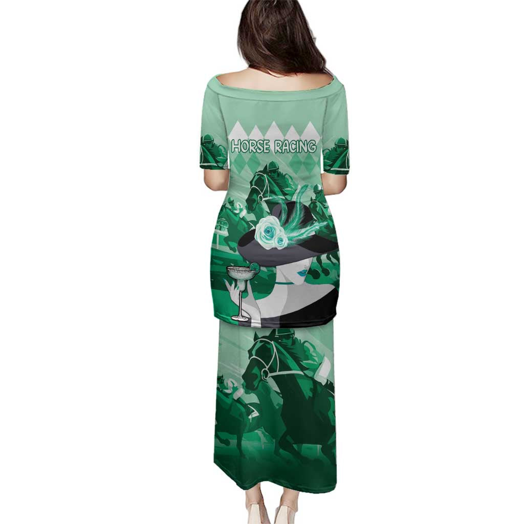 Kentucky Horse Racing Family Matching Puletasi and Hawaiian Shirt Derby Mint Julep Girl - Green Pastel LT14