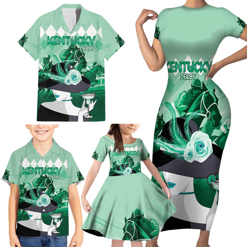 Kentucky Horse Racing Family Matching Short Sleeve Bodycon Dress and Hawaiian Shirt Derby Mint Julep Girl - Green Pastel LT14