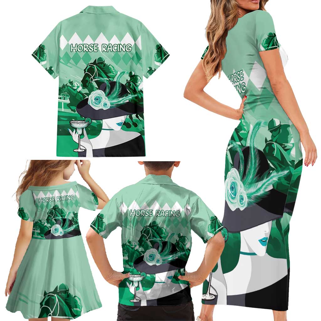 Kentucky Horse Racing Family Matching Short Sleeve Bodycon Dress and Hawaiian Shirt Derby Mint Julep Girl - Green Pastel LT14