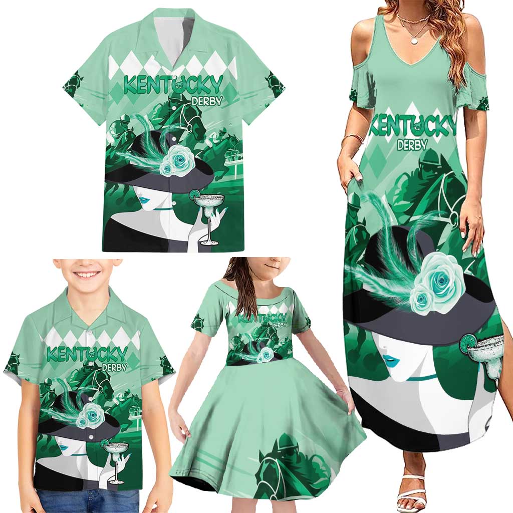 Kentucky Horse Racing Family Matching Summer Maxi Dress and Hawaiian Shirt Derby Mint Julep Girl - Green Pastel LT14