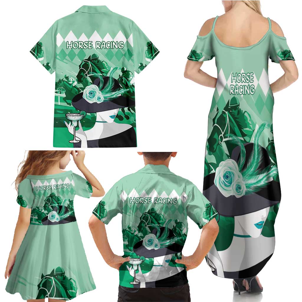 Kentucky Horse Racing Family Matching Summer Maxi Dress and Hawaiian Shirt Derby Mint Julep Girl - Green Pastel LT14
