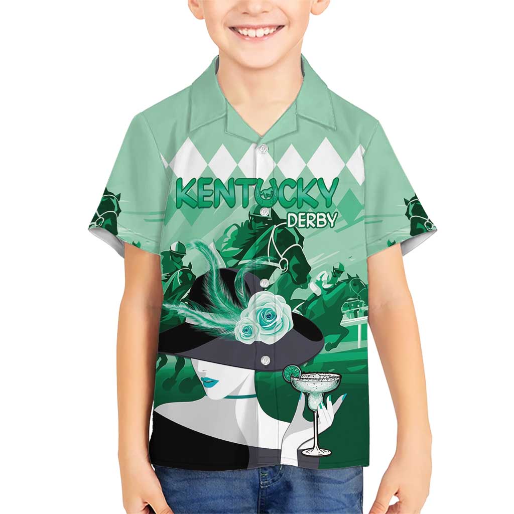 Kentucky Horse Racing Kid Hawaiian Shirt Derby Mint Julep Girl - Green Pastel LT14