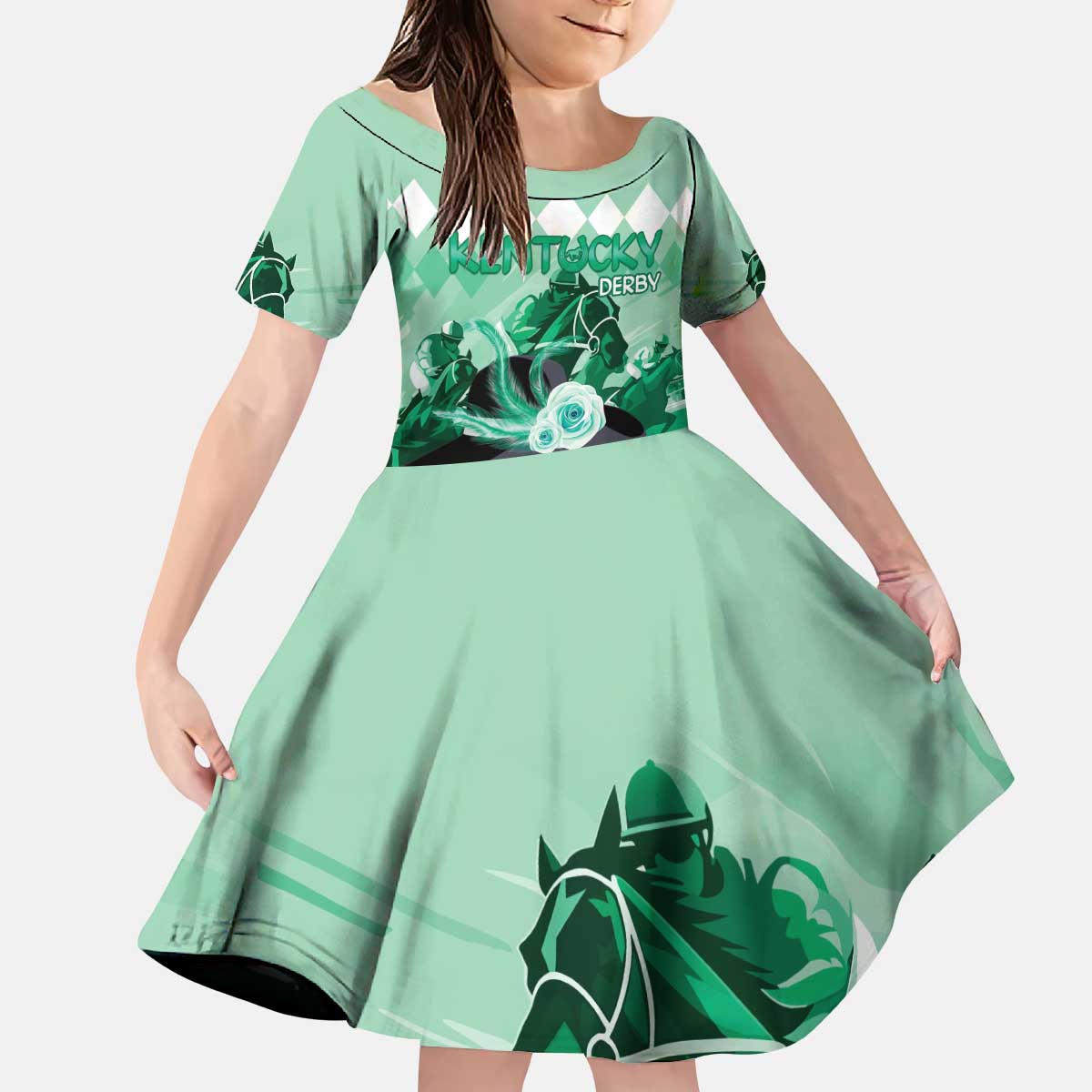Kentucky Horse Racing Kid Short Sleeve Dress Derby Mint Julep Girl - Green Pastel LT14