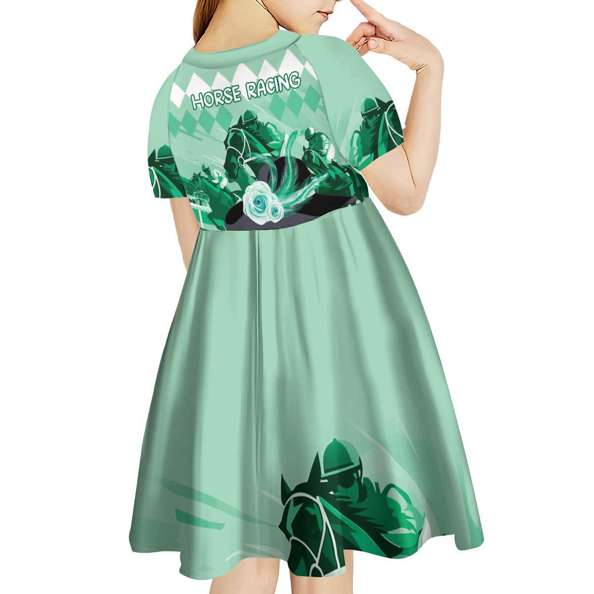 Kentucky Horse Racing Kid Short Sleeve Dress Derby Mint Julep Girl - Green Pastel LT14