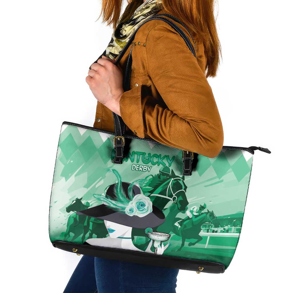 Kentucky Horse Racing Leather Tote Bag Derby Mint Julep Girl - Green Pastel LT14