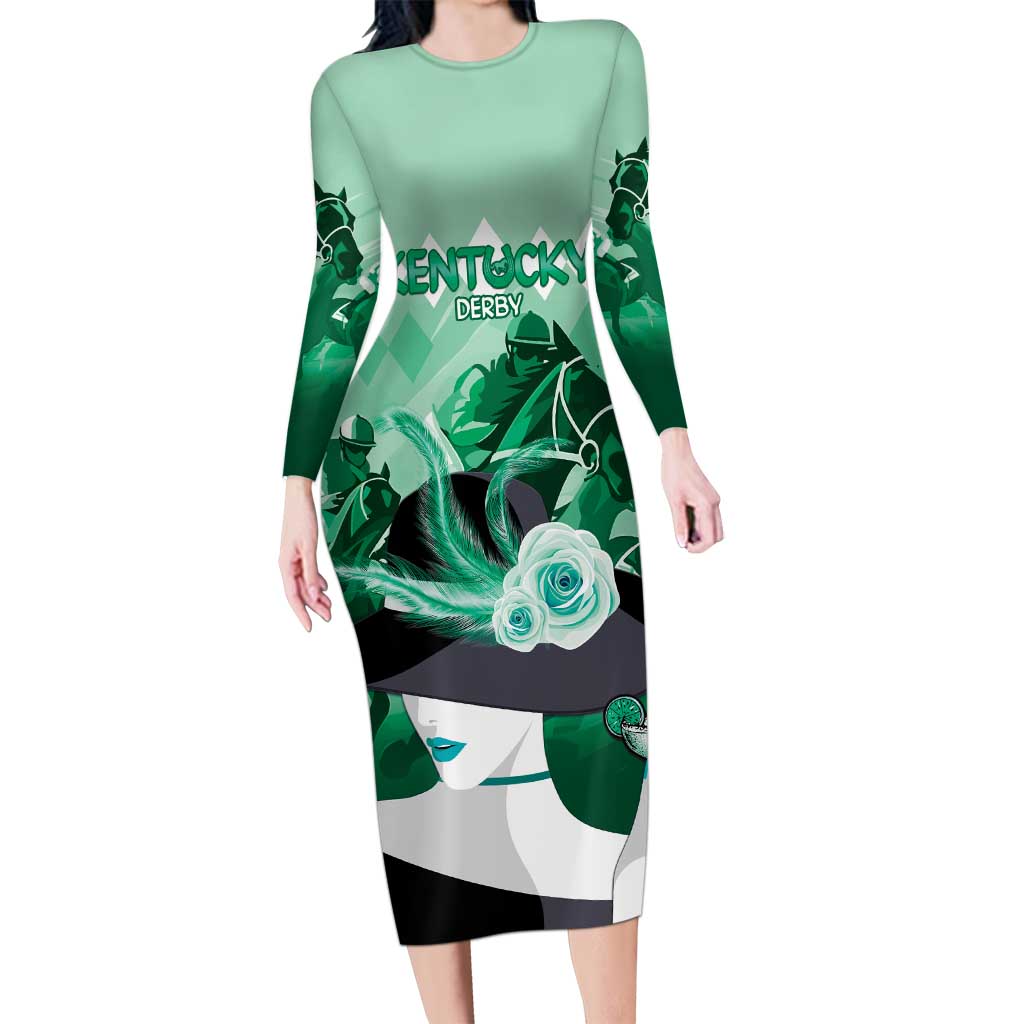 Kentucky Horse Racing Long Sleeve Bodycon Dress Derby Mint Julep Girl - Green Pastel LT14