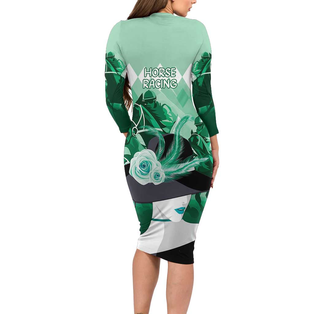 Kentucky Horse Racing Long Sleeve Bodycon Dress Derby Mint Julep Girl - Green Pastel LT14