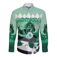 Kentucky Horse Racing Long Sleeve Button Shirt Derby Mint Julep Girl - Green Pastel LT14