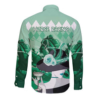 Kentucky Horse Racing Long Sleeve Button Shirt Derby Mint Julep Girl - Green Pastel LT14