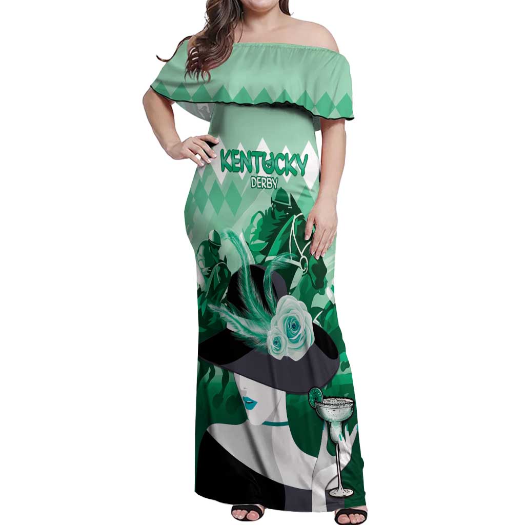 Kentucky Horse Racing Off Shoulder Maxi Dress Derby Mint Julep Girl - Green Pastel LT14