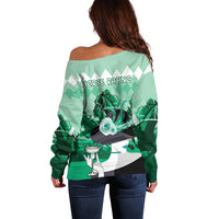 Kentucky Horse Racing Off Shoulder Sweater Derby Mint Julep Girl - Green Pastel LT14