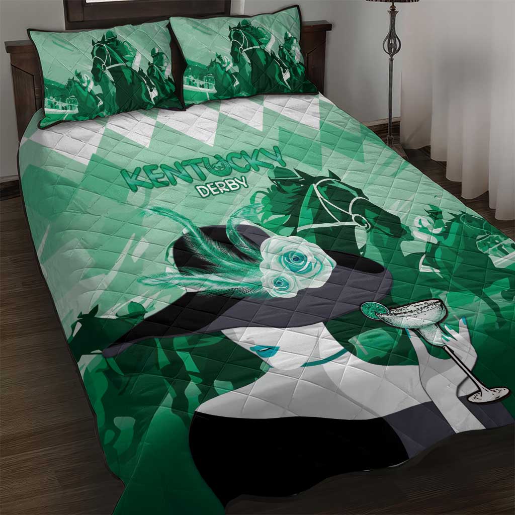 2024 Kentucky Horse Racing Quilt Bed Set Derby Mint Julep Girl - Green Pastel