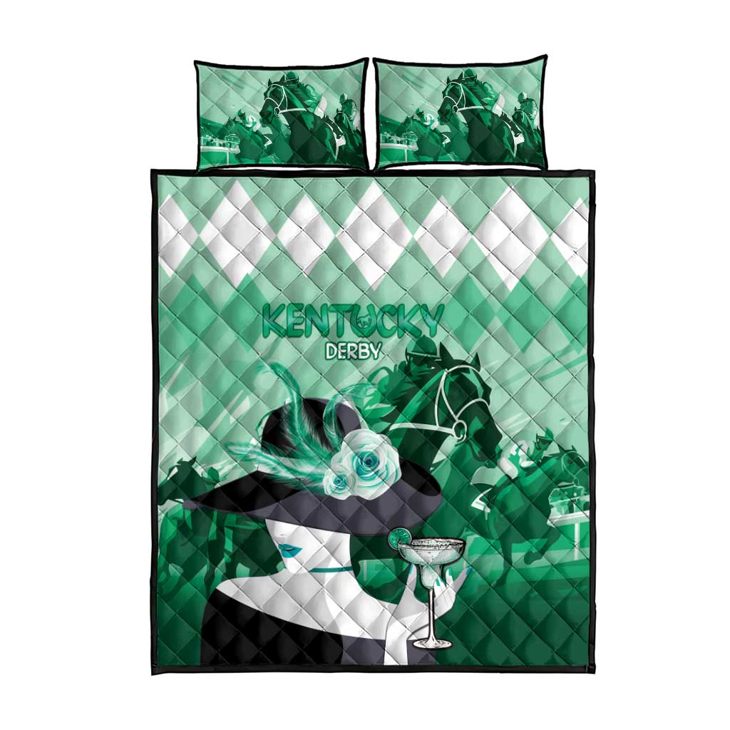 Kentucky Horse Racing Quilt Bed Set Derby Mint Julep Girl - Green Pastel LT14