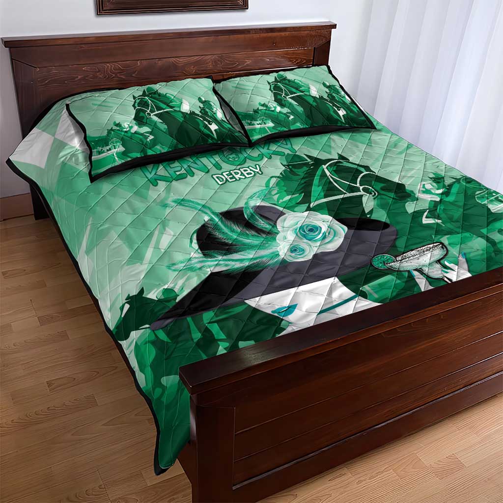 Kentucky Horse Racing Quilt Bed Set Derby Mint Julep Girl - Green Pastel LT14