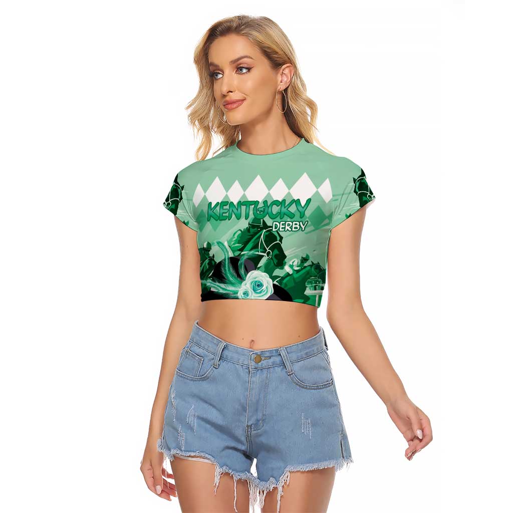 Kentucky Horse Racing Raglan Cropped T Shirt Derby Mint Julep Girl - Green Pastel LT14
