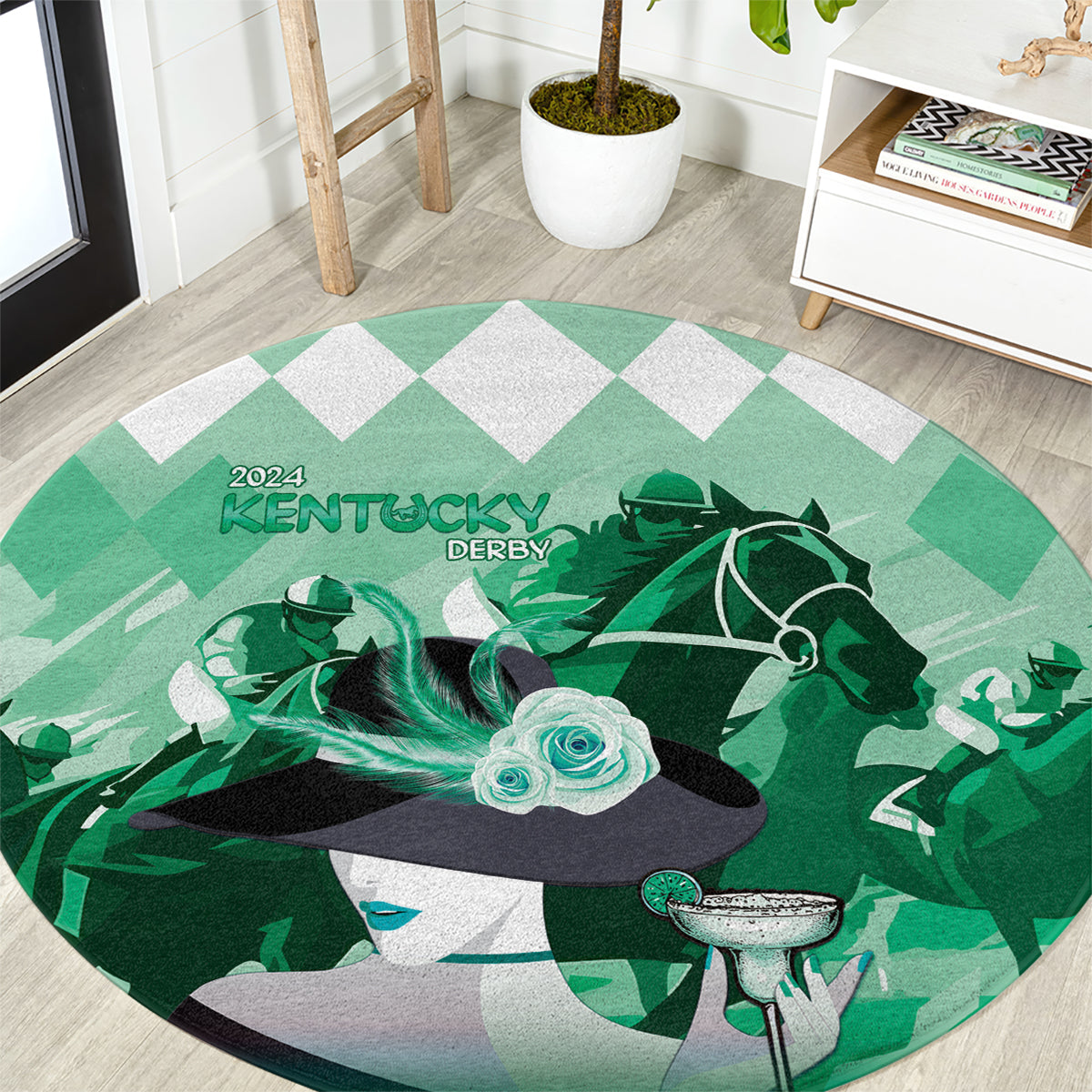 2024 Kentucky Horse Racing Round Carpet Derby Mint Julep Girl - Green Pastel