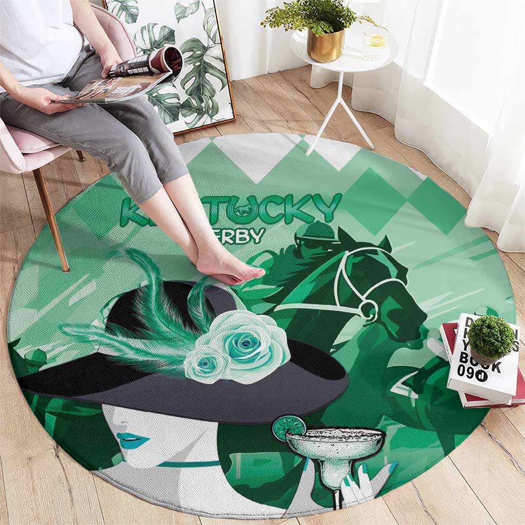 Kentucky Horse Racing Round Carpet Derby Mint Julep Girl - Green Pastel LT14