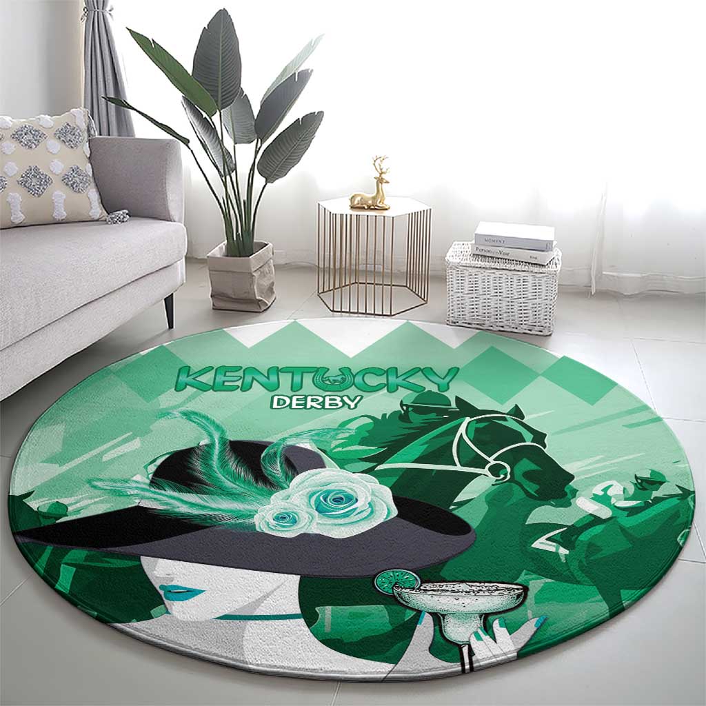 Kentucky Horse Racing Round Carpet Derby Mint Julep Girl - Green Pastel LT14