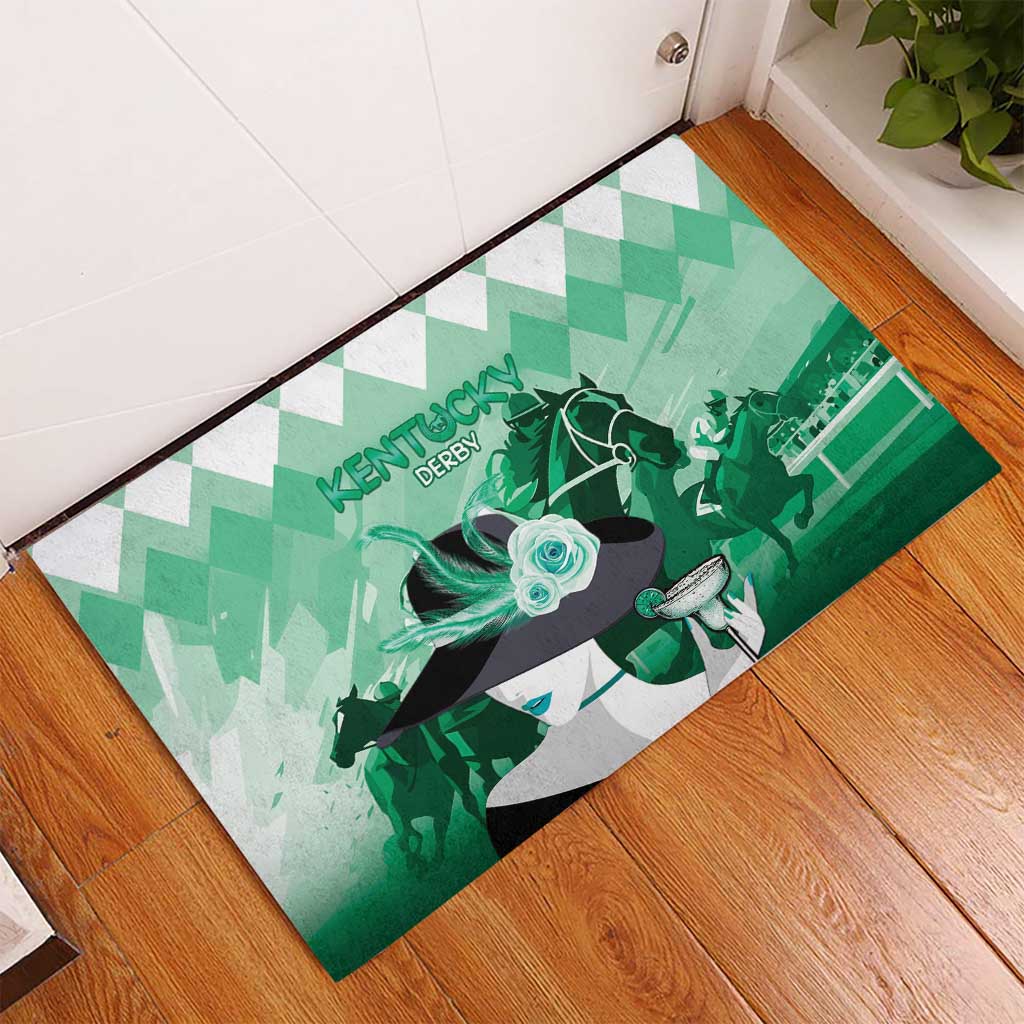 Kentucky Horse Racing Rubber Doormat Derby Mint Julep Girl - Green Pastel LT14