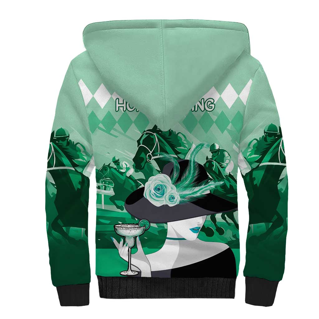 Kentucky Horse Racing Sherpa Hoodie Derby Mint Julep Girl - Green Pastel LT14