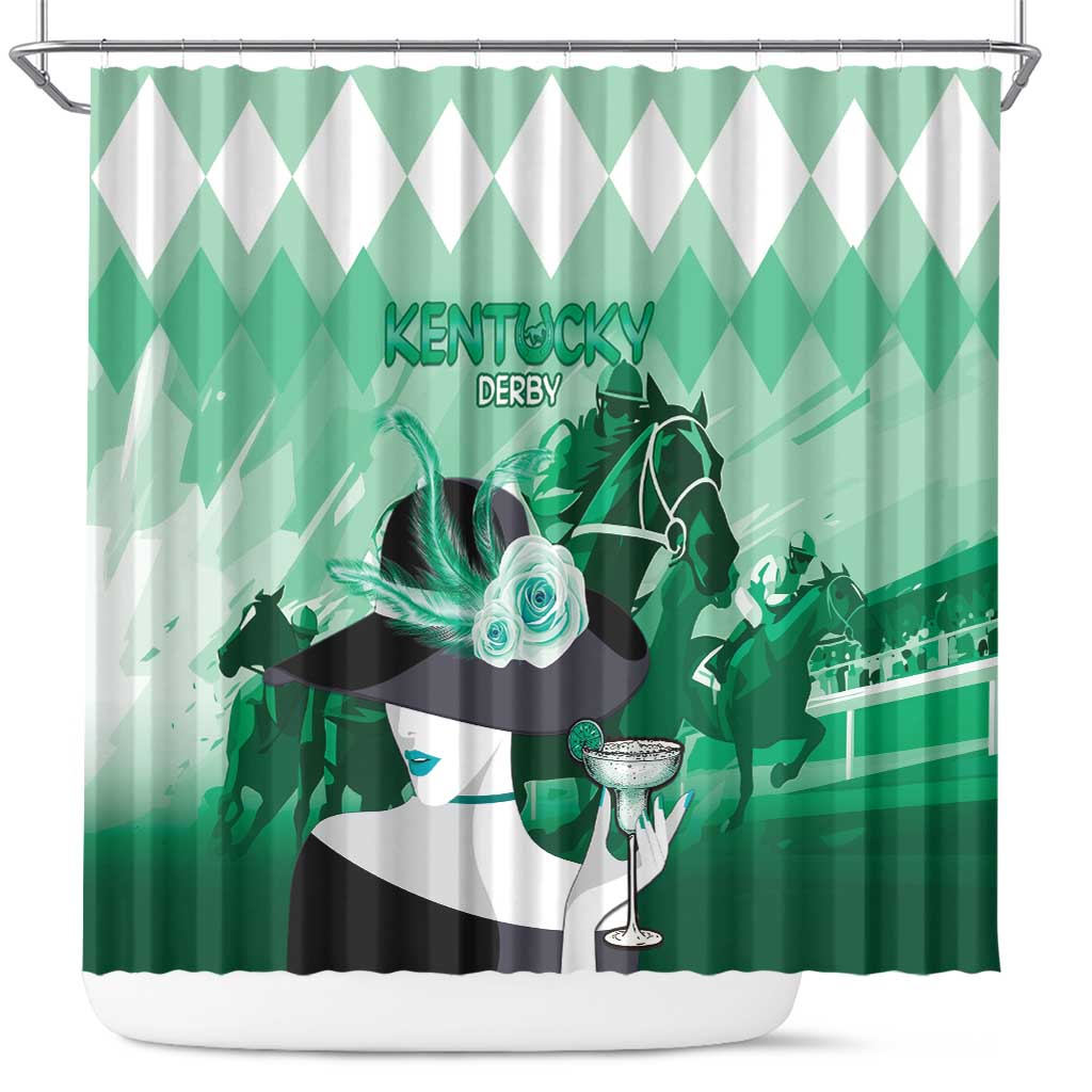Kentucky Horse Racing Shower Curtain Derby Mint Julep Girl - Green Pastel LT14
