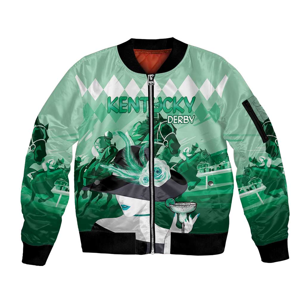 Kentucky Horse Racing Sleeve Zip Bomber Jacket Derby Mint Julep Girl - Green Pastel LT14
