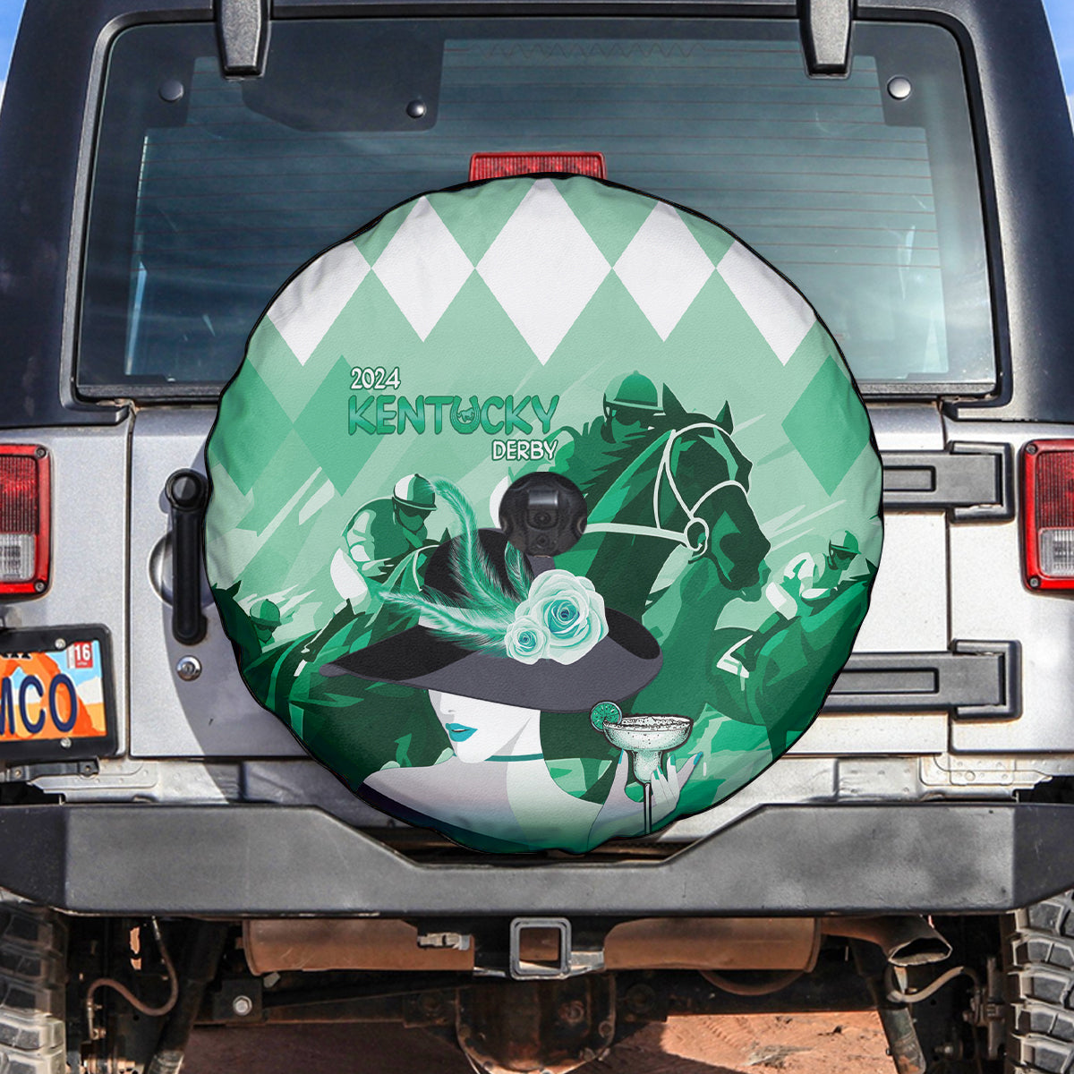 2024 Kentucky Horse Racing Spare Tire Cover Derby Mint Julep Girl - Green Pastel