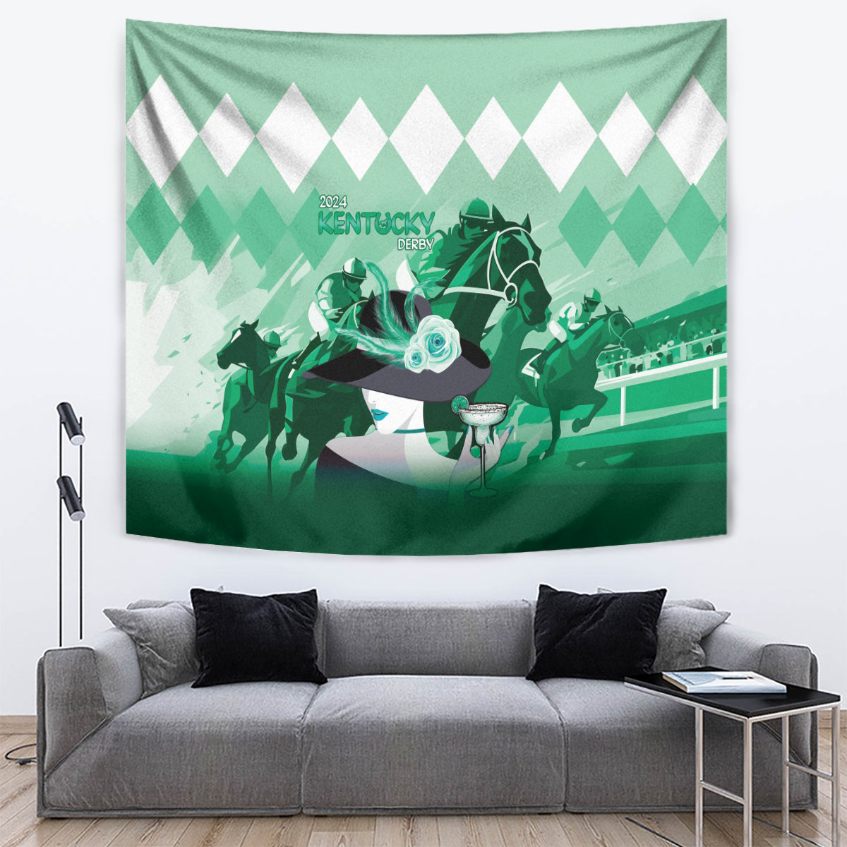 2024 Kentucky Horse Racing Tapestry Derby Mint Julep Girl - Green Pastel