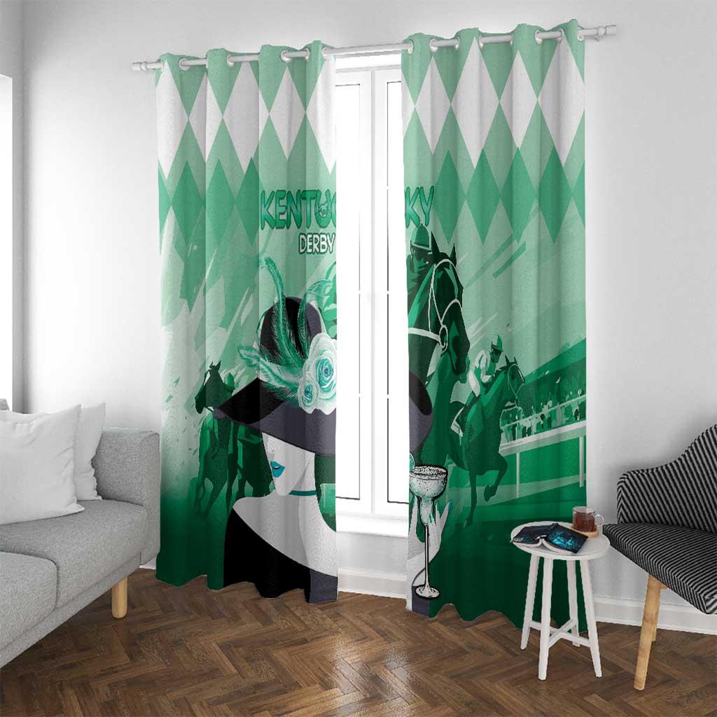 Kentucky Horse Racing Window Curtain Derby Mint Julep Girl - Green Pastel LT14