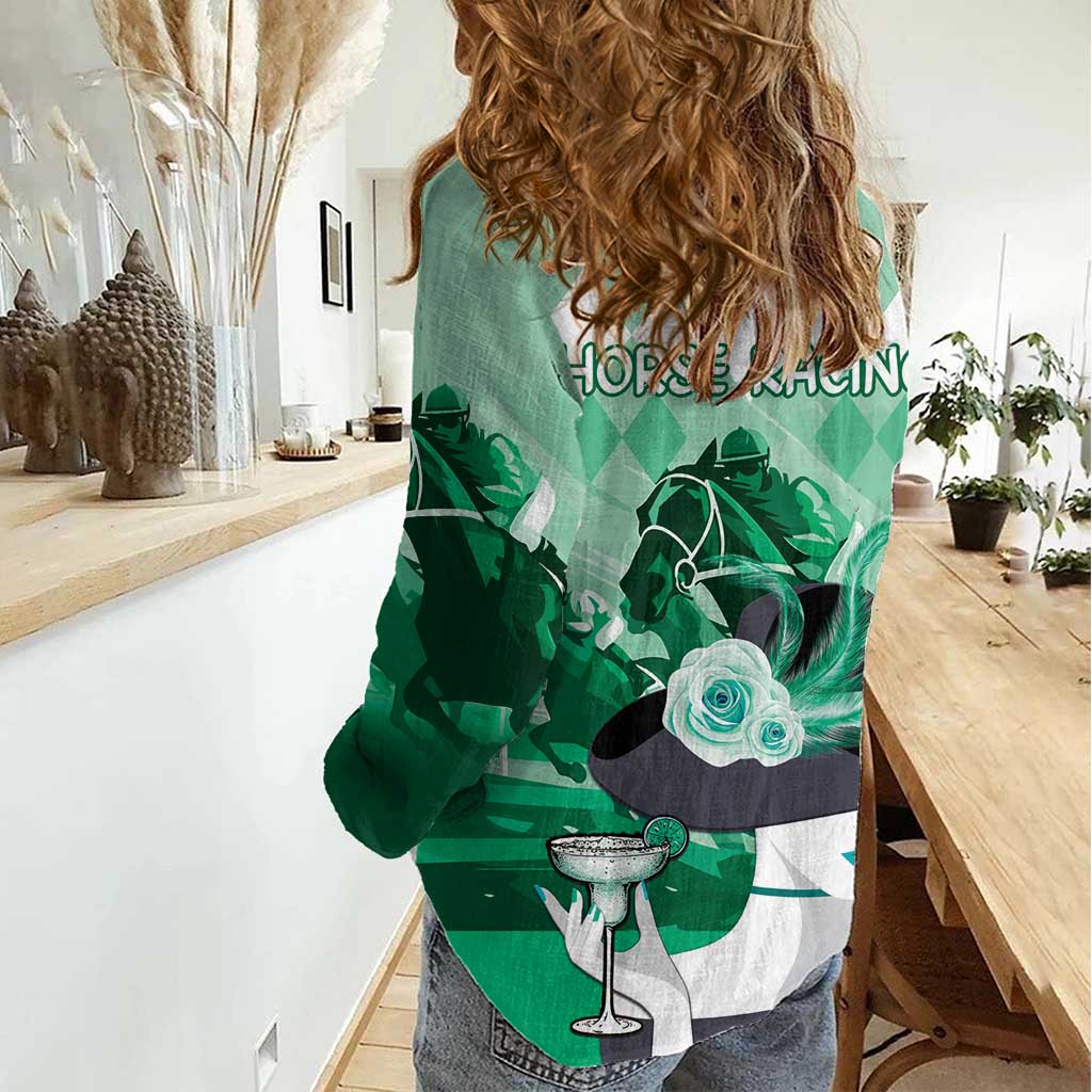 Kentucky Horse Racing Women Casual Shirt Derby Mint Julep Girl - Green Pastel LT14