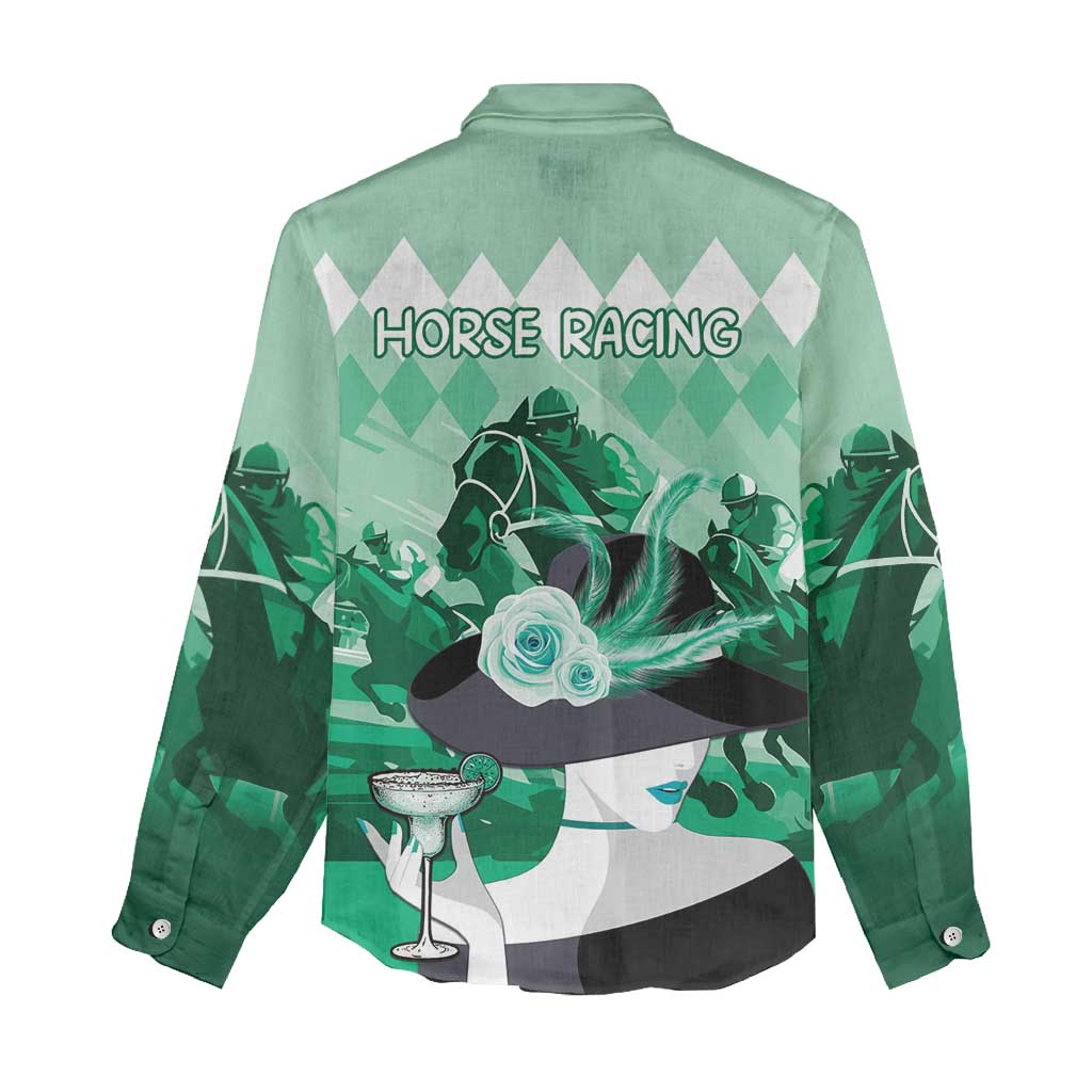 Kentucky Horse Racing Women Casual Shirt Derby Mint Julep Girl - Green Pastel LT14