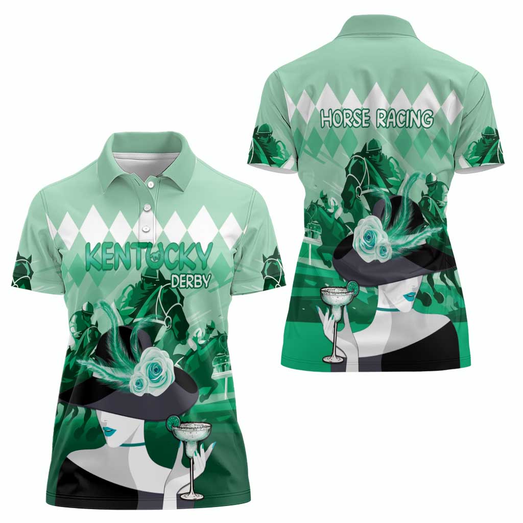Kentucky Horse Racing Women Polo Shirt Derby Mint Julep Girl - Green Pastel LT14