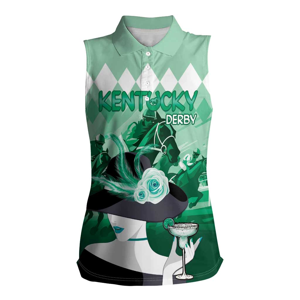 Kentucky Horse Racing Women Sleeveless Polo Shirt Derby Mint Julep Girl - Green Pastel LT14
