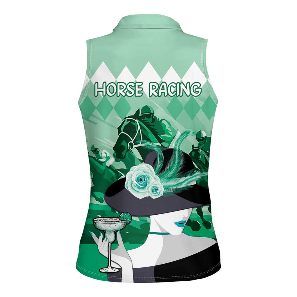 Kentucky Horse Racing Women Sleeveless Polo Shirt Derby Mint Julep Girl - Green Pastel LT14