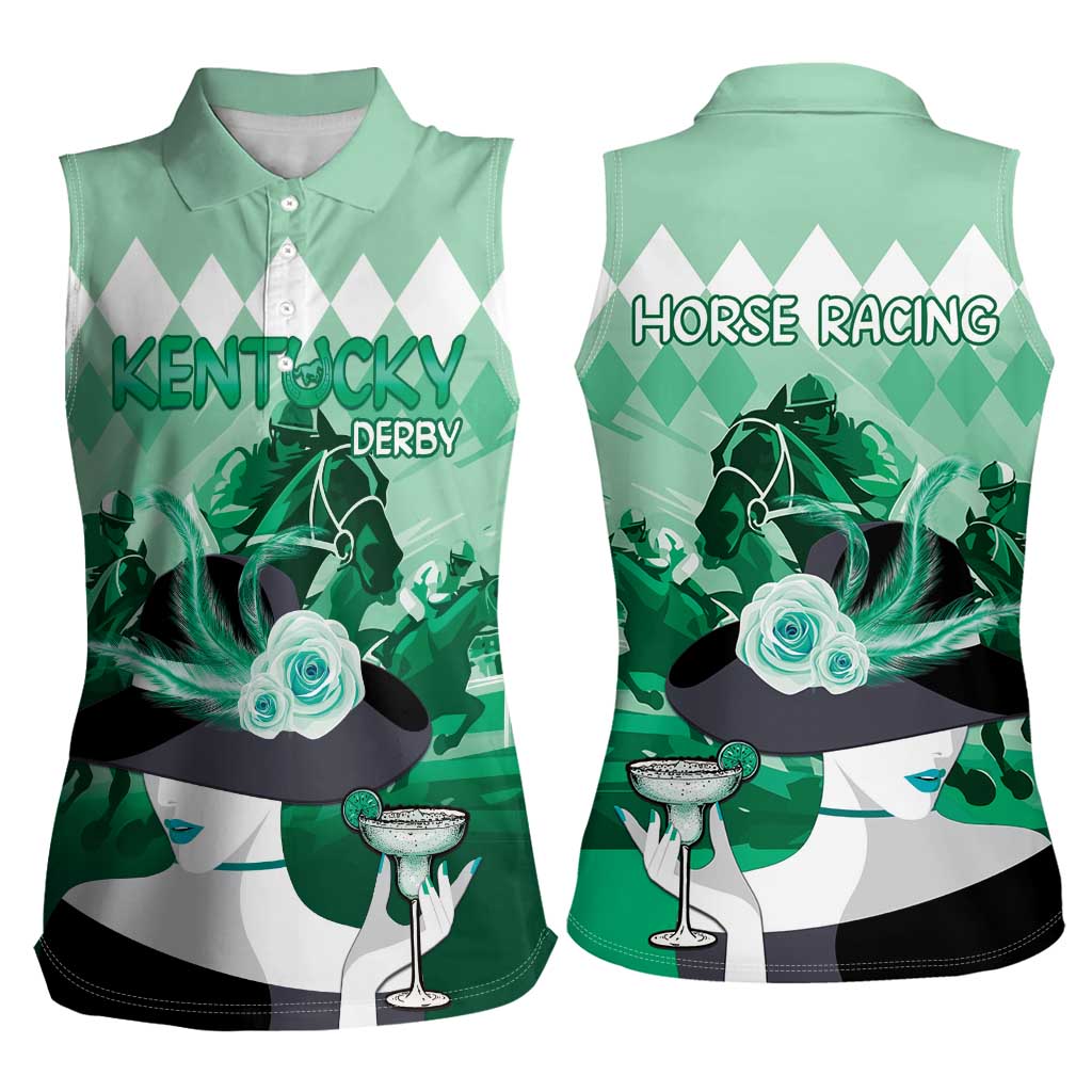 Kentucky Horse Racing Women Sleeveless Polo Shirt Derby Mint Julep Girl - Green Pastel LT14