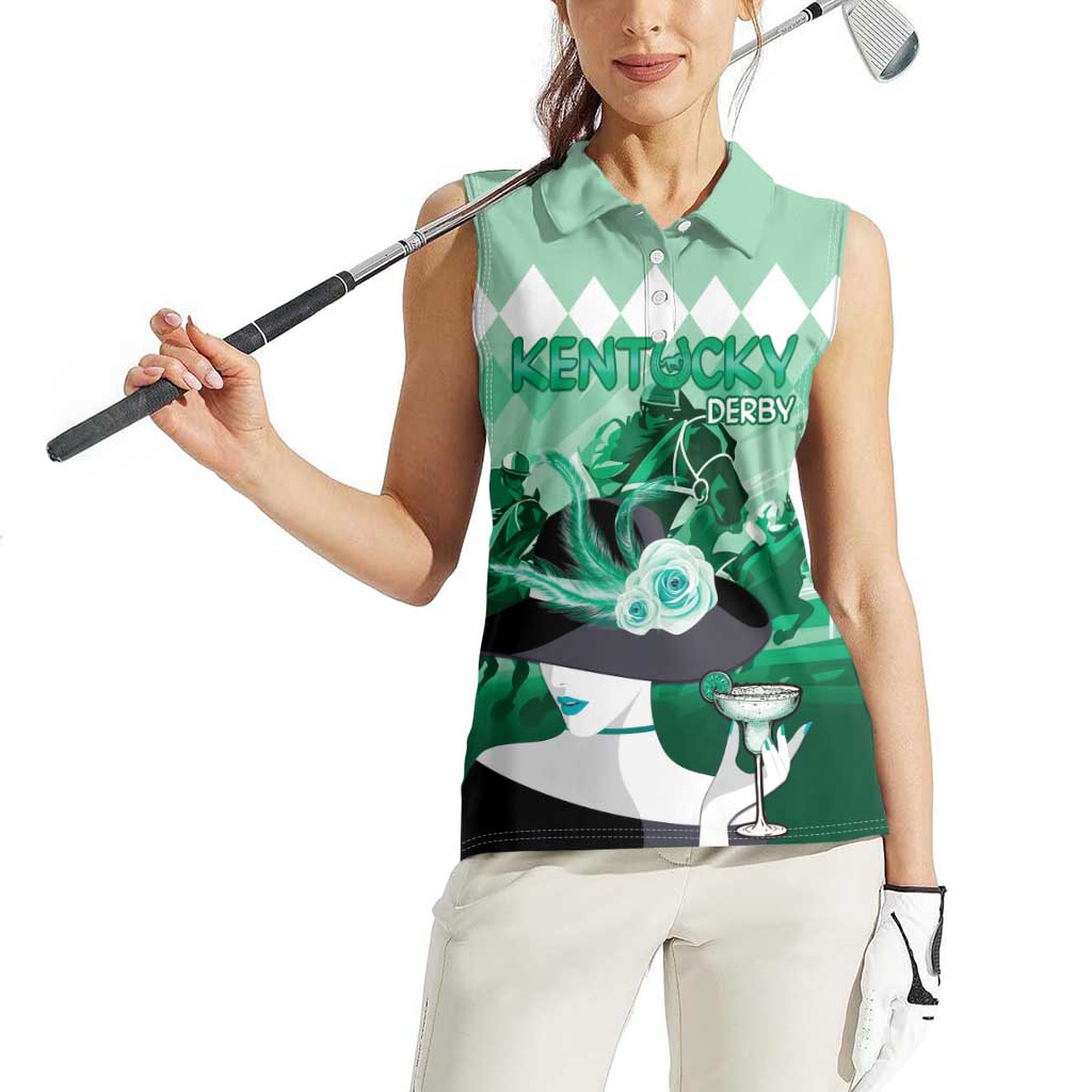 Kentucky Horse Racing Women Sleeveless Polo Shirt Derby Mint Julep Girl - Green Pastel LT14