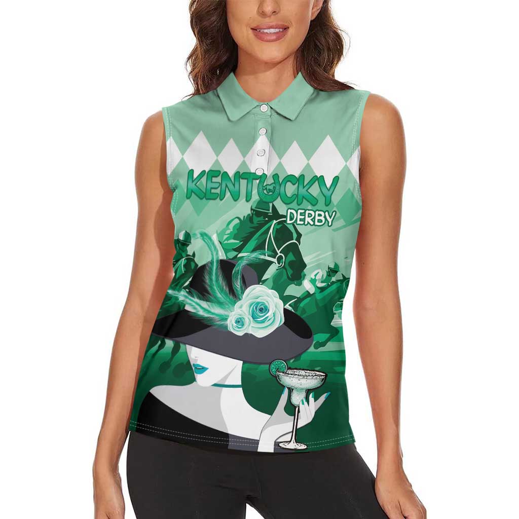 Kentucky Horse Racing Women Sleeveless Polo Shirt Derby Mint Julep Girl - Green Pastel LT14