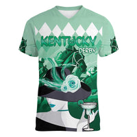 Kentucky Horse Racing Women V-Neck T-Shirt Derby Mint Julep Girl - Green Pastel LT14