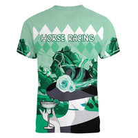 Kentucky Horse Racing Women V-Neck T-Shirt Derby Mint Julep Girl - Green Pastel LT14