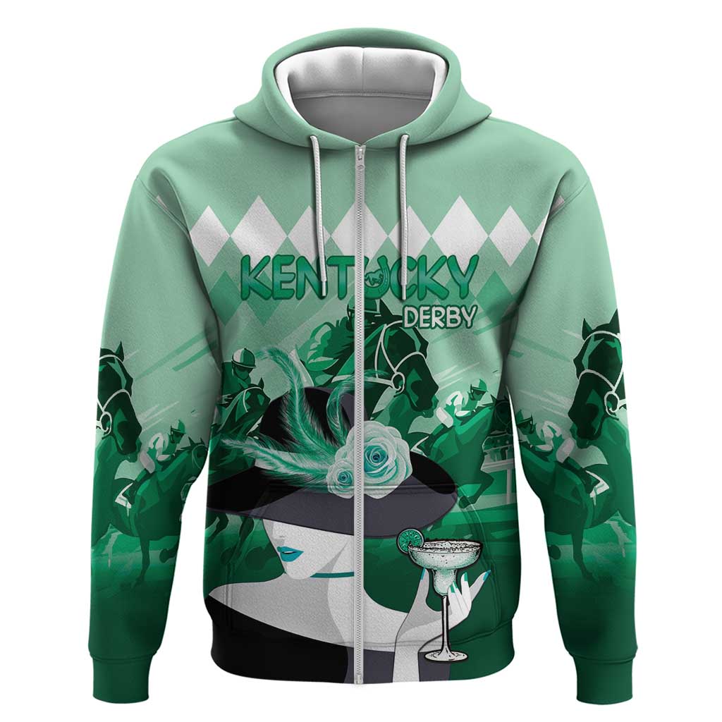 Kentucky Horse Racing Zip Hoodie Derby Mint Julep Girl - Green Pastel LT14