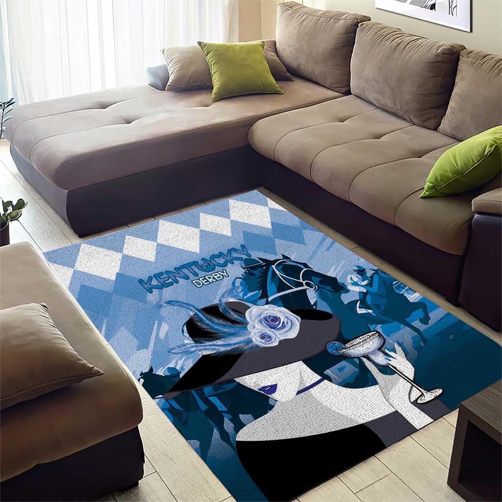 Kentucky Horse Racing Area Rug Derby Mint Julep Girl - Blue Pastel LT14