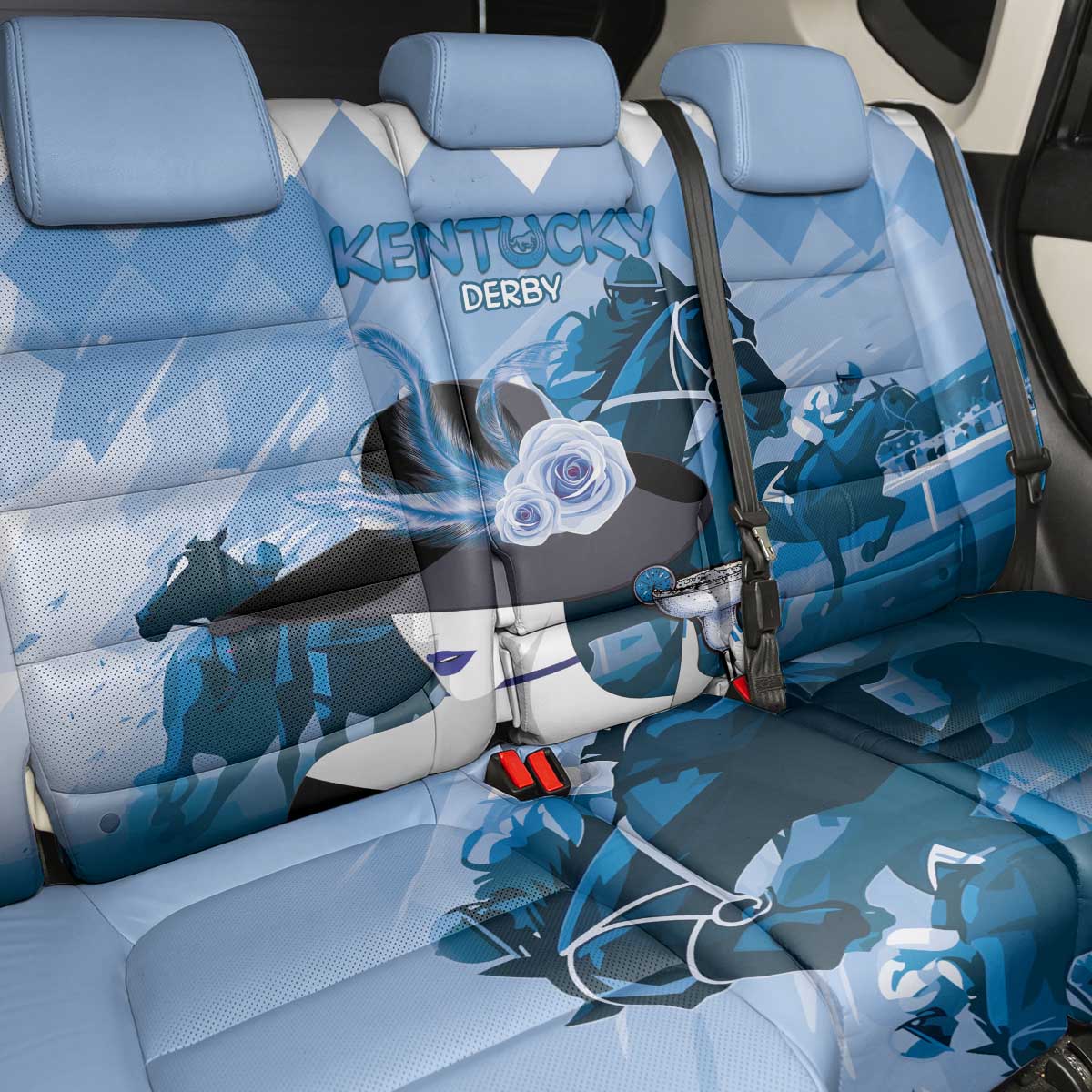 Kentucky Horse Racing Back Car Seat Cover Derby Mint Julep Girl - Blue Pastel LT14