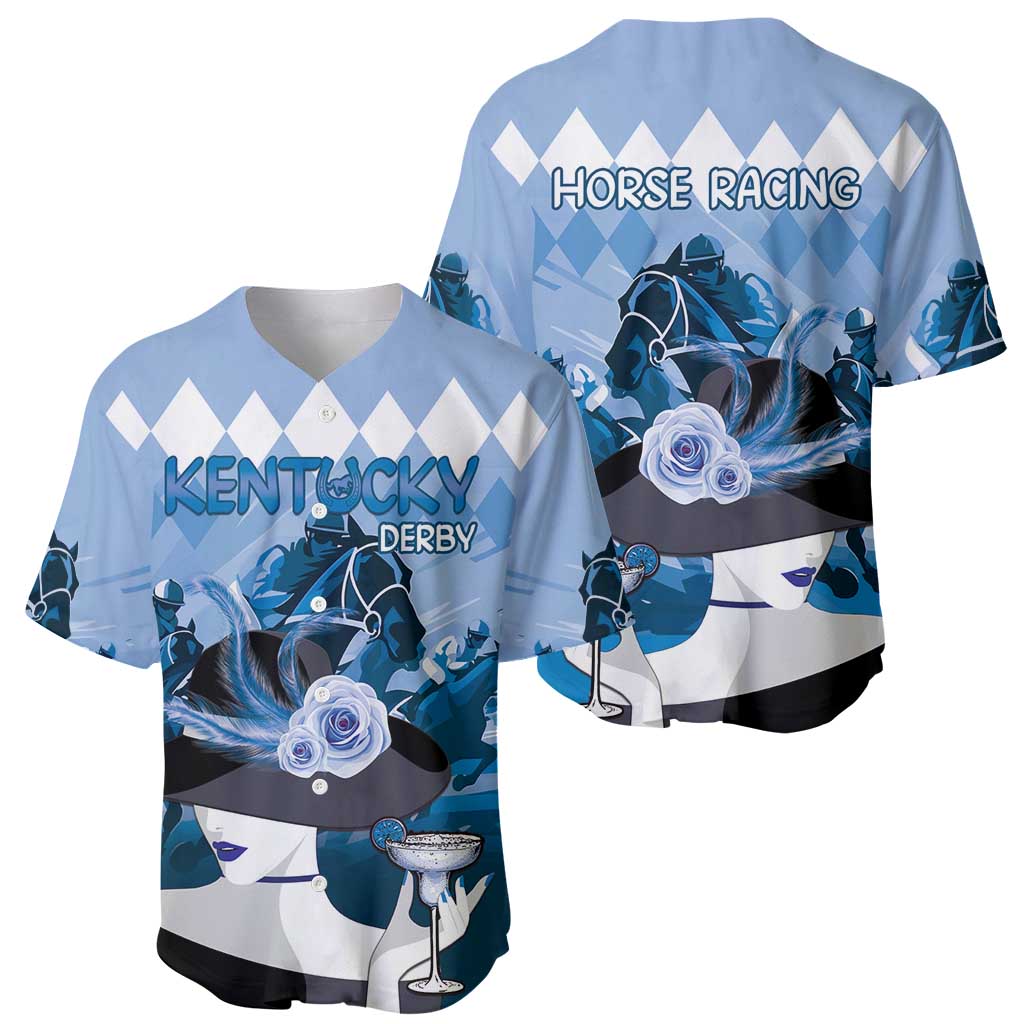 Kentucky Horse Racing Baseball Jersey Derby Mint Julep Girl - Blue Pastel LT14